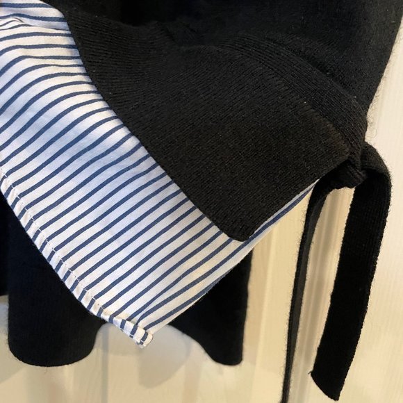 LOFT PLUS Mixed Media Black and Blue/White Striped Sweater Size 14 Plus - Picture 2 of 4